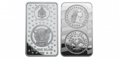 USA 250 years - $1 10 g. sølvbarre